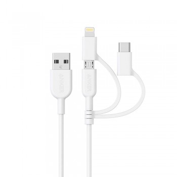 Anker PowerLine II 3-in-1 Lightning/Type-C/Micro Connector Cable White (0.9M)