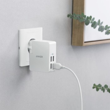 Anker PowerPort 4 Lite 4 Port Wall Charger (UK and EU Plugs) - White