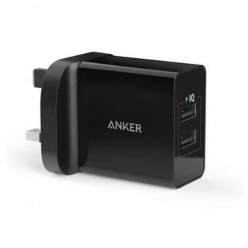 Anker B2021 24W 2-Port USB Charger UK Black & 3ft micro USB Cable Black (848061038699)