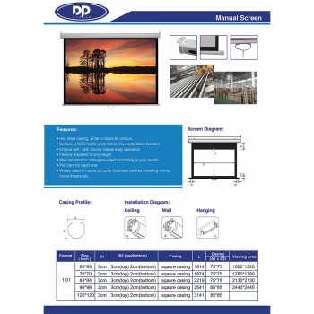 DP Screen Projector Screen - Wall Screen - Matte White - DP-WL-08 - Screen Ratio 8' x 8' - Screen Size 2440 x 2440mm