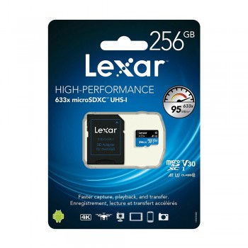 Lexar microSDXC 633X 256GB with SD Adapter U3 (up to 95MB/s read, Write 45MB/s)