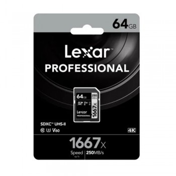Lexar Professional 1667X SDXC 64GB U3 V60 UHS-II (up to 250MB/s read, 90MB/s write)