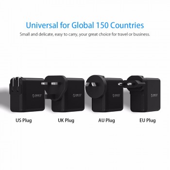 Orico DSP-4U 34W 4 Port Universal Travel Smart Wall Charger with UK, AU, EU add on AC Plug
