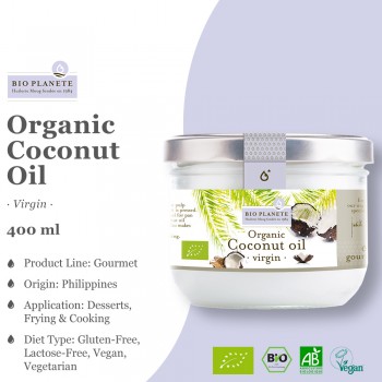 BIO PLANETE Organic Coconut Oil Virgin (400ml) - Coconut Oil Origin from Philippines
