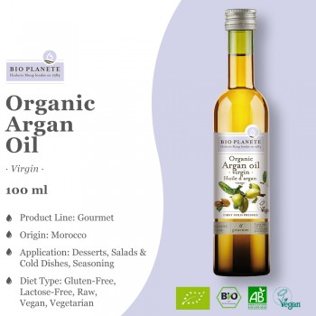 BIO PLANETE Organic Morocco Argan Oil, First Cold Pressed Virgin (100ml) 