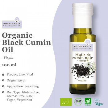 BIO PLANETE Organic Black Cumin (Black Seed) Oil Cold Pressed, Virgin (100ml)