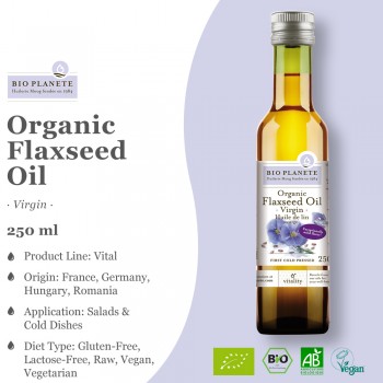 BIO PLANETE Organic Flaxseed Oil Virgin (250ml) - Cooking & Dressing Oil Origin from France, Germany, Hungary, Romania, Poland