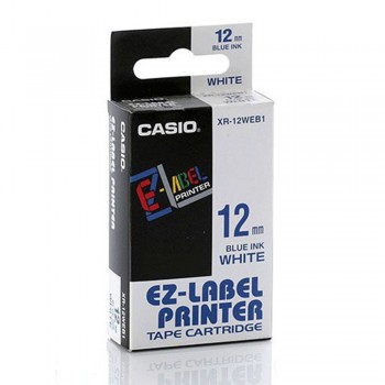 Casio Ez-Label Tape Cartridge - 12mm, Blue on White (XR-12WEB1)